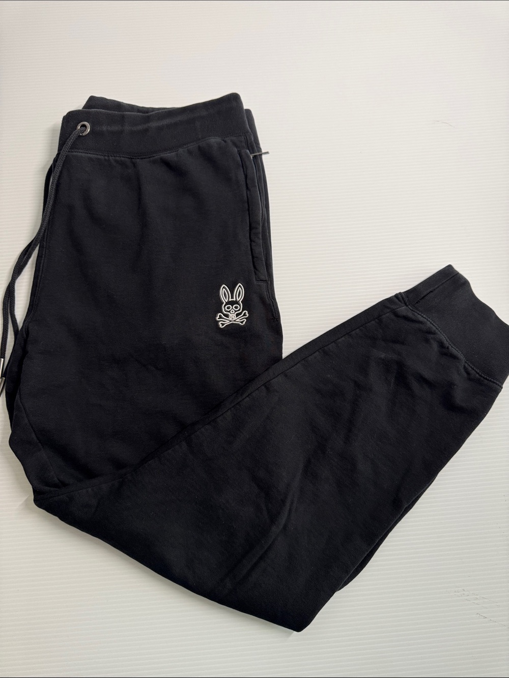 Psycho Bunny Black Jogger Sweatpants with White Bunny Logo